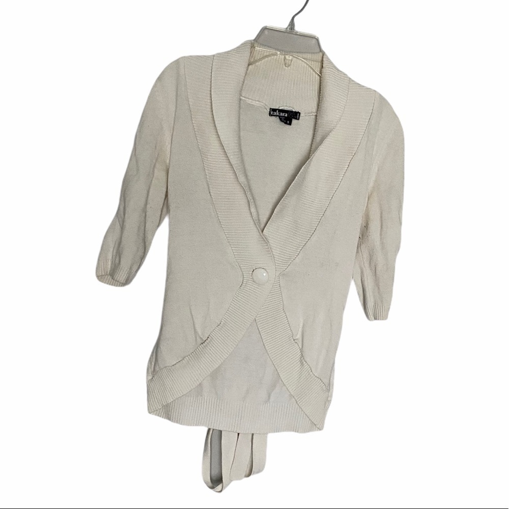 Takara 3/4 sleeve cover up cardigan cream small